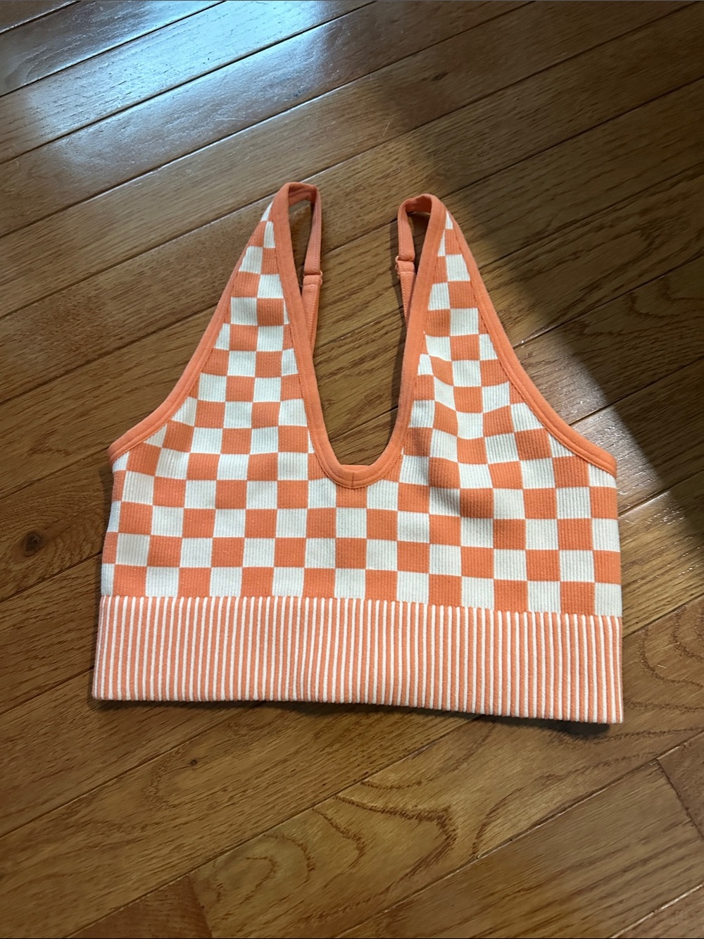 Garage Orange and White Checkerboard Crop Top